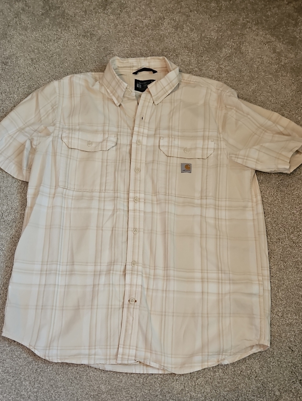 Carhartt Men's Large Loose Fit Plaid Short Sleeve Button Down Shirt